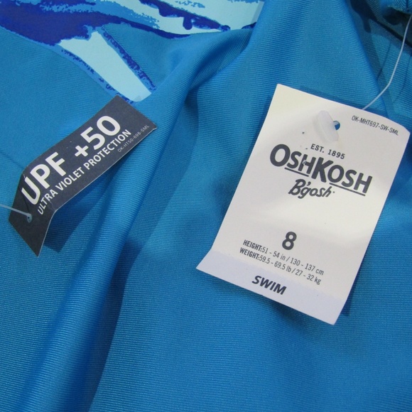🐳HP🐳 NEW Oshkosh UPF 50 Blue Shark Swim Shirt 8 - Picture 4 of 6